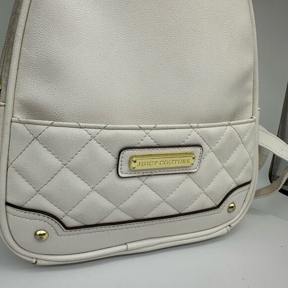 Juicy Couture Medium All White Vegan Leather Backpack Quilted Front Gold Accents - Picture 3 of 12